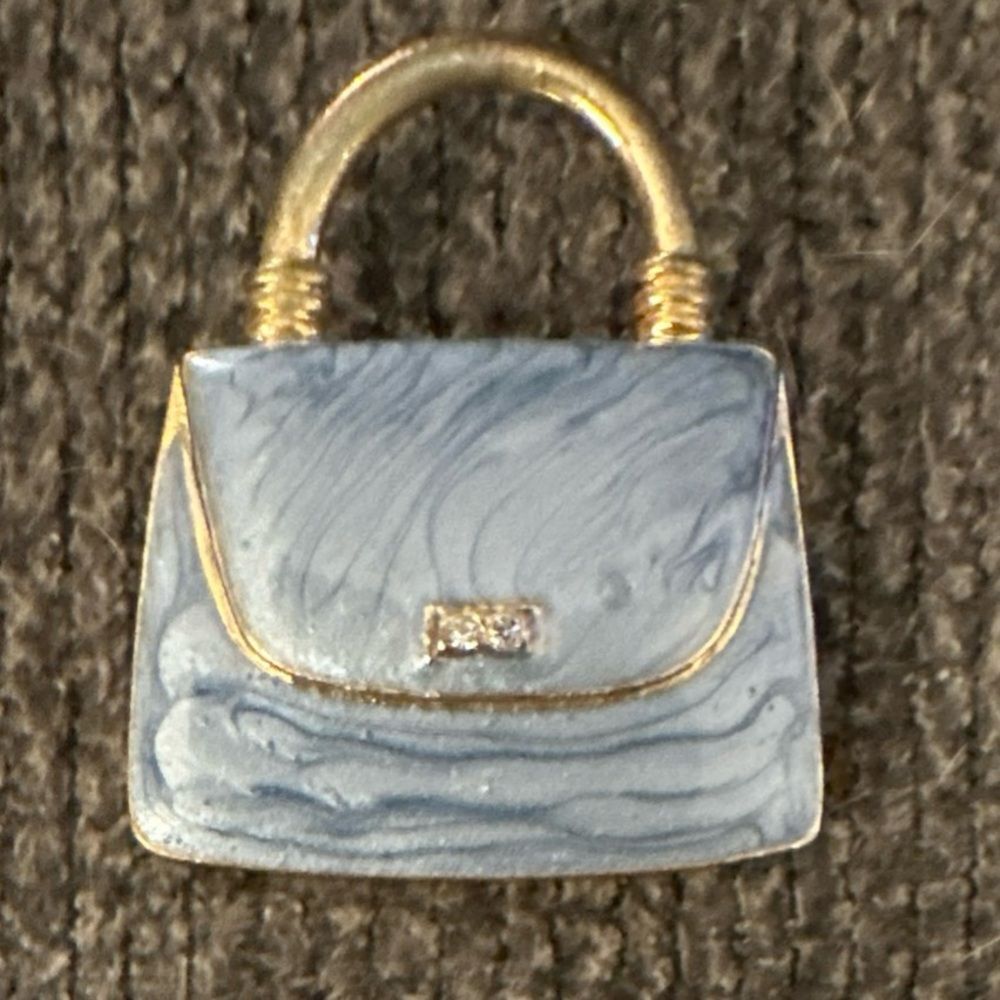 Vintage Gray Blue Goldtone Bag Purse Handbag Brooch Pin